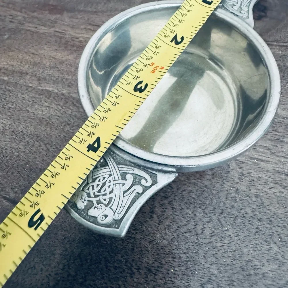 Vintage Silver Pewter Dragon Engraved Wine Tasting Cup